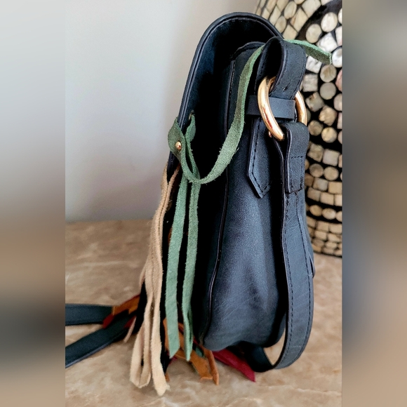 $128 Dolce Vita  Western Crossbody Genuine Leather Fringe Multicolor 10"×9"×3.5" - Picture 11 of 16
